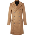 Balmain - Slim-Fit Double-Breasted Faux Suede Coat - Camel