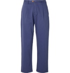 SMR Days - Tapered Pleated Herringbone Cotton Trousers - Blue