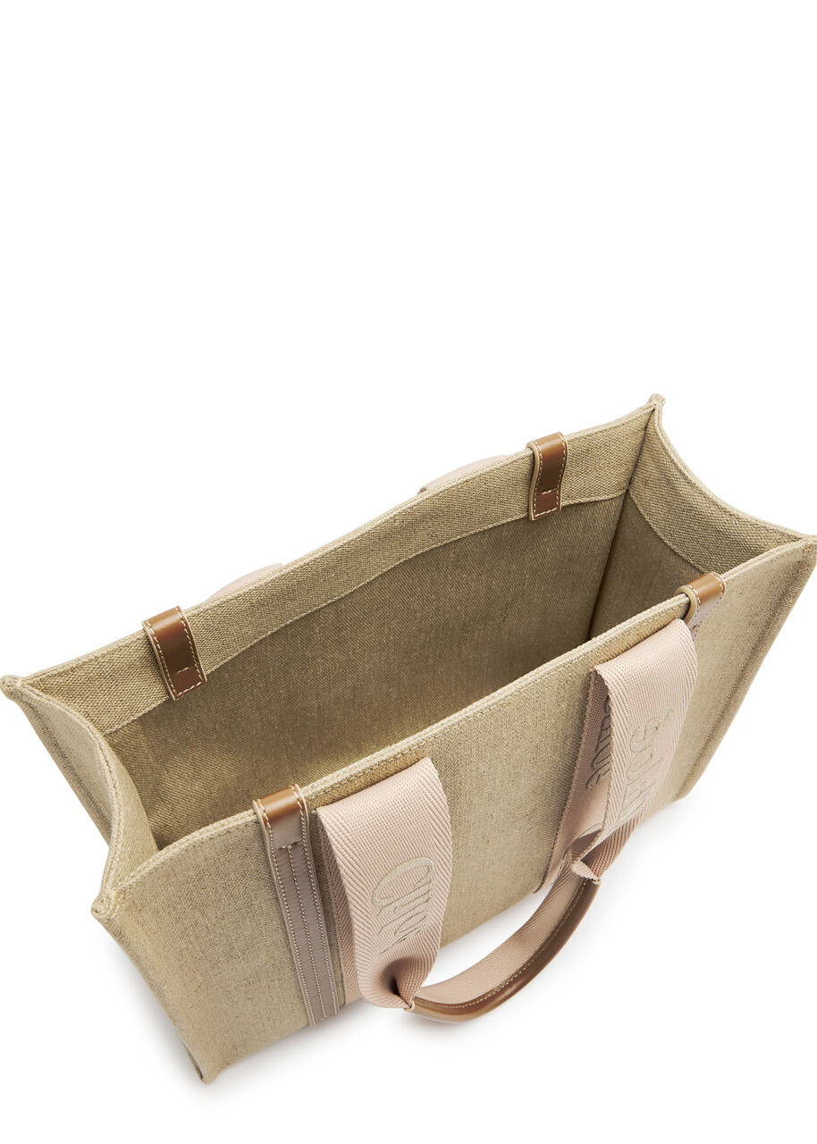Chloe Woody Medium Linen Canvas Tote - Beige - One Size