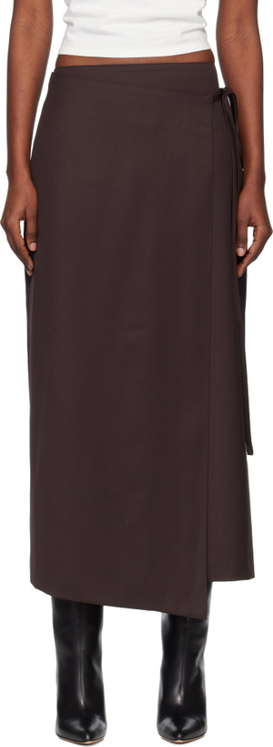 Photo: TONYWACK Brown Wool Wrap Midi Skirt
