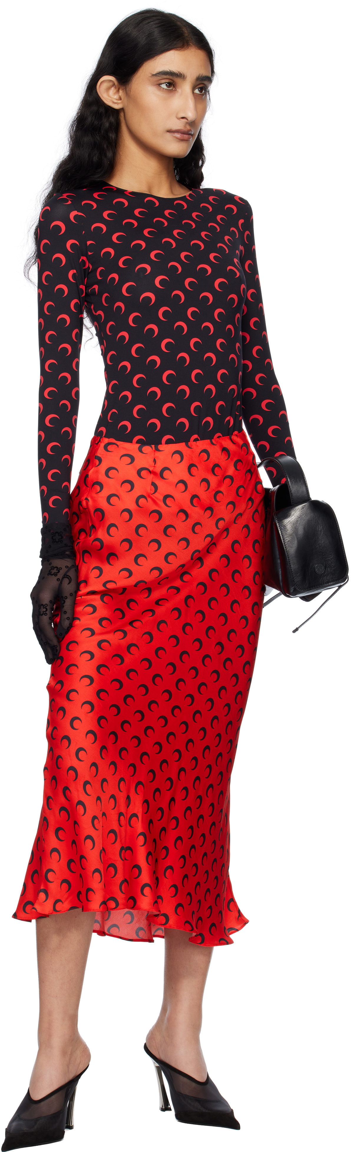 Marine Serre Red Moon Satin Midi Skirt