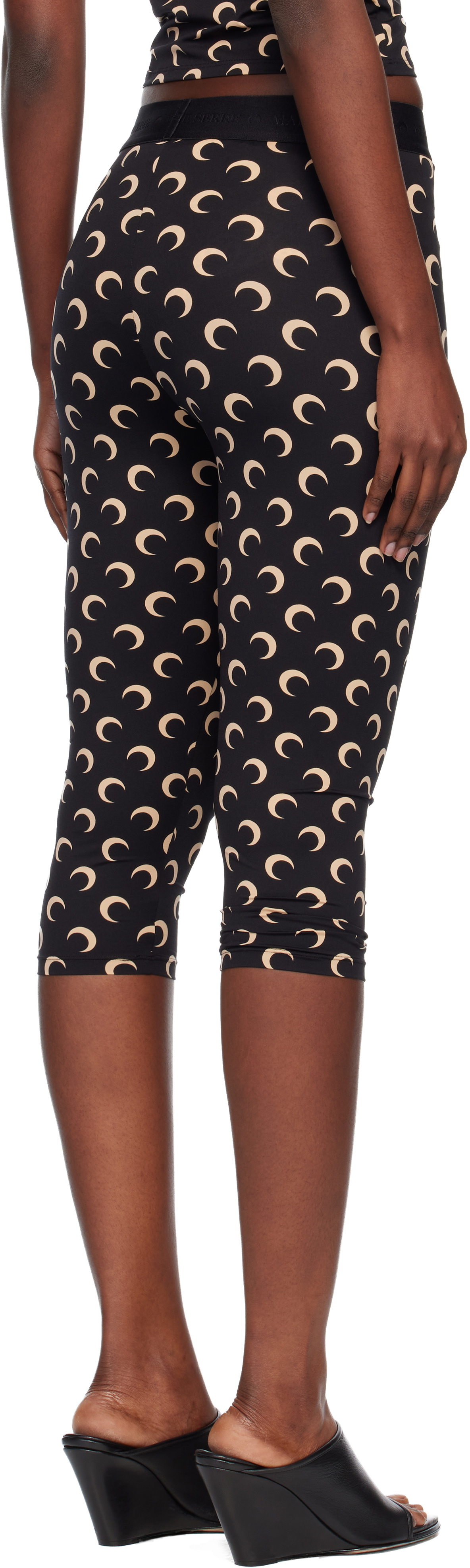 Marine Serre Black Recycled Moon Jersey Capri Leggings