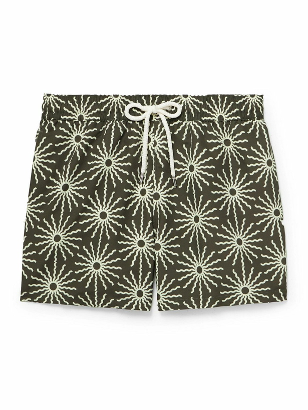 Photo: Frescobol Carioca - Rio Straight-Leg Mid-Length Printed Recycled Swim Shorts - Green