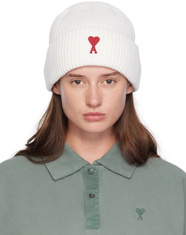 Photo: AMI Paris Off-White Red Ami de Cœur Beanie
