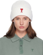 AMI Paris Off-White Red Ami de Cœur Beanie