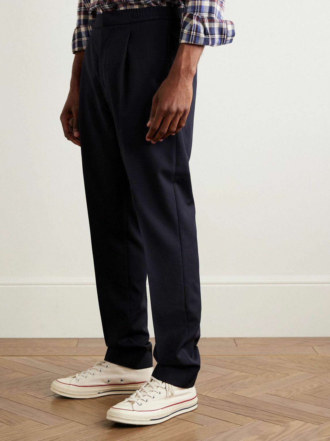 Officine Générale - Drew Tapered Pleated Virgin Wool-Crepe Trousers - Blue