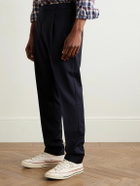 Officine Générale - Drew Tapered Pleated Virgin Wool-Crepe Trousers - Blue