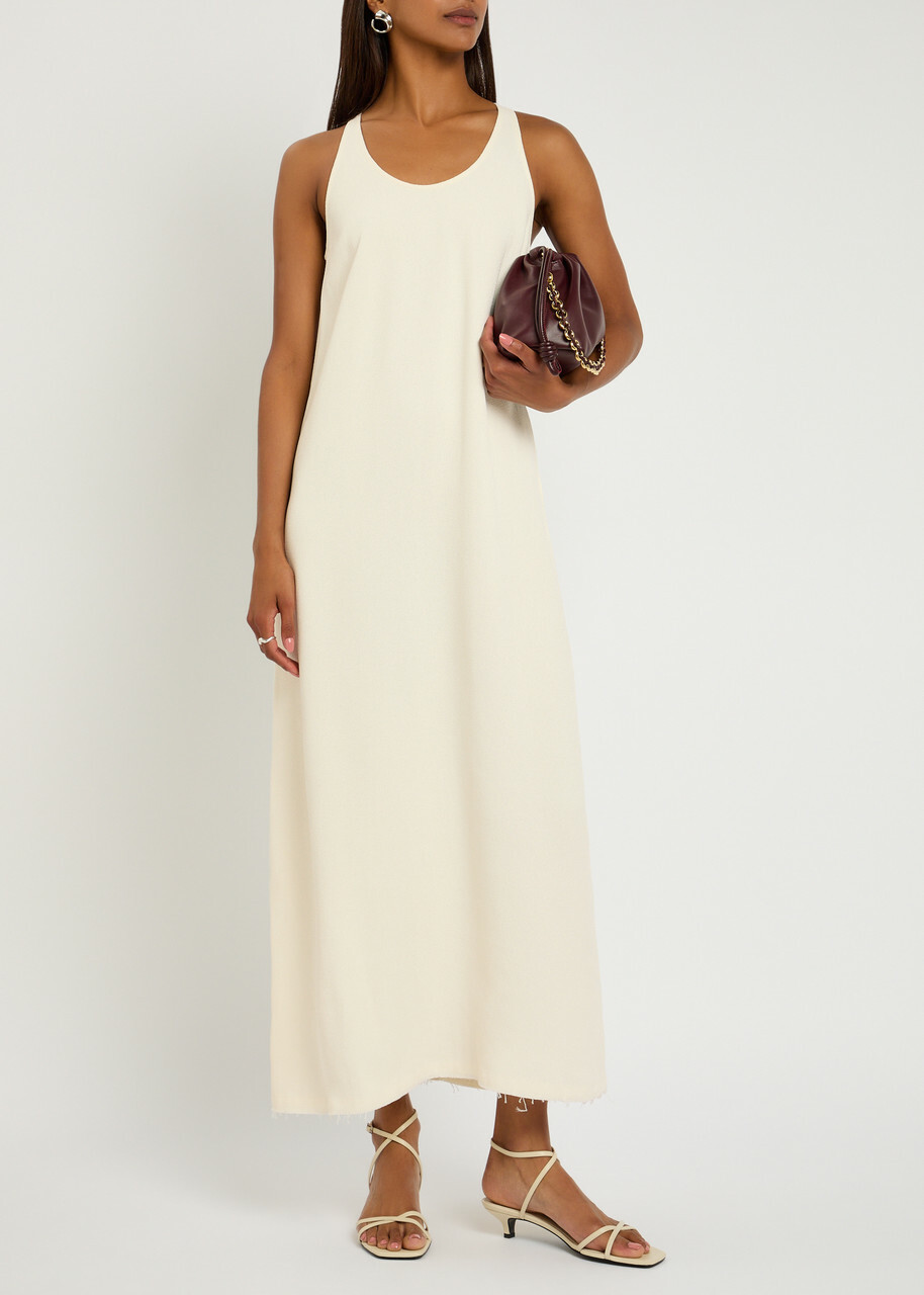 Toteme Scoop-neck Woven Midi Dress Beige