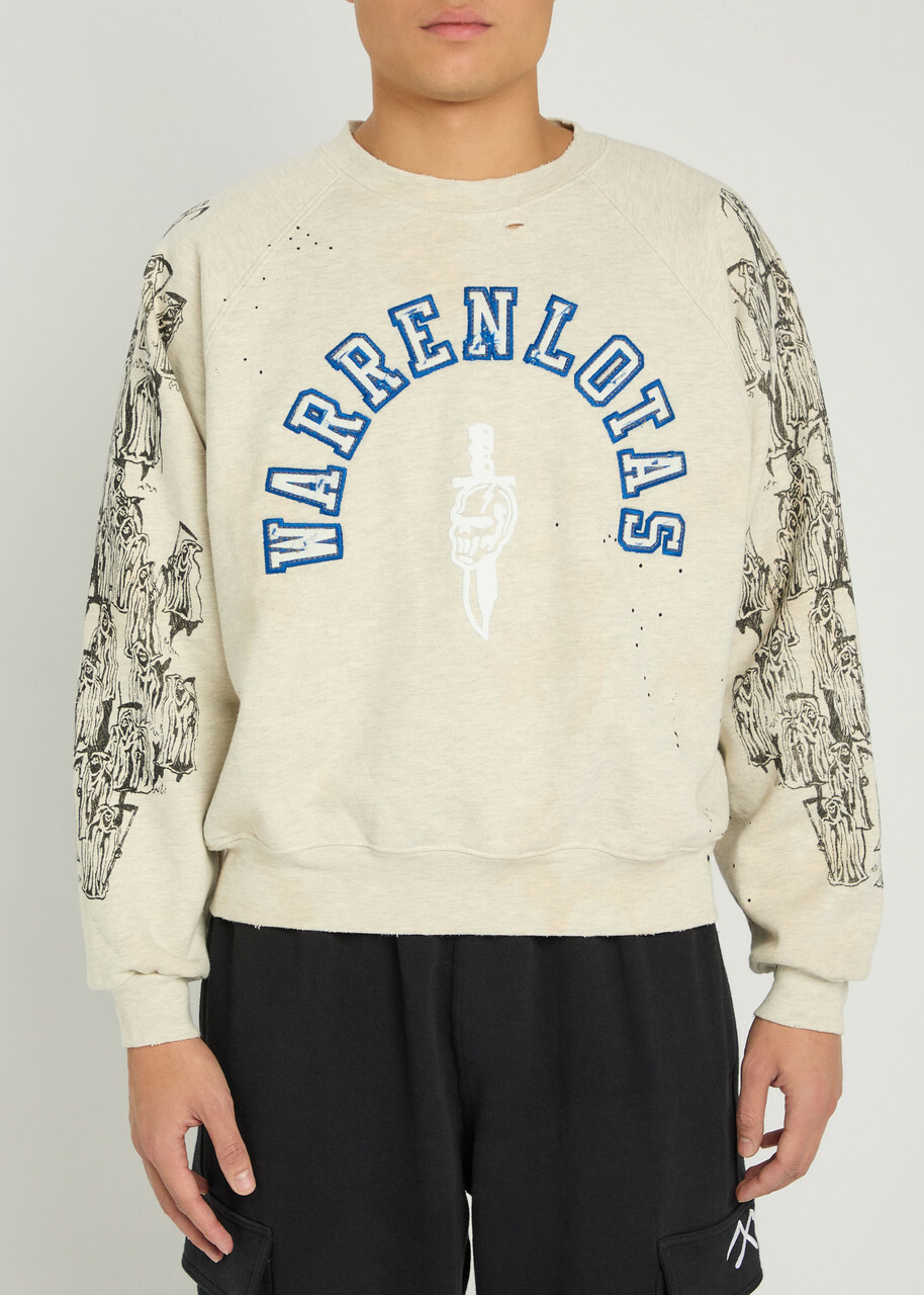 Warren Lotas Distressed Applique Logo Cotton-blend Sweatshirt Off White