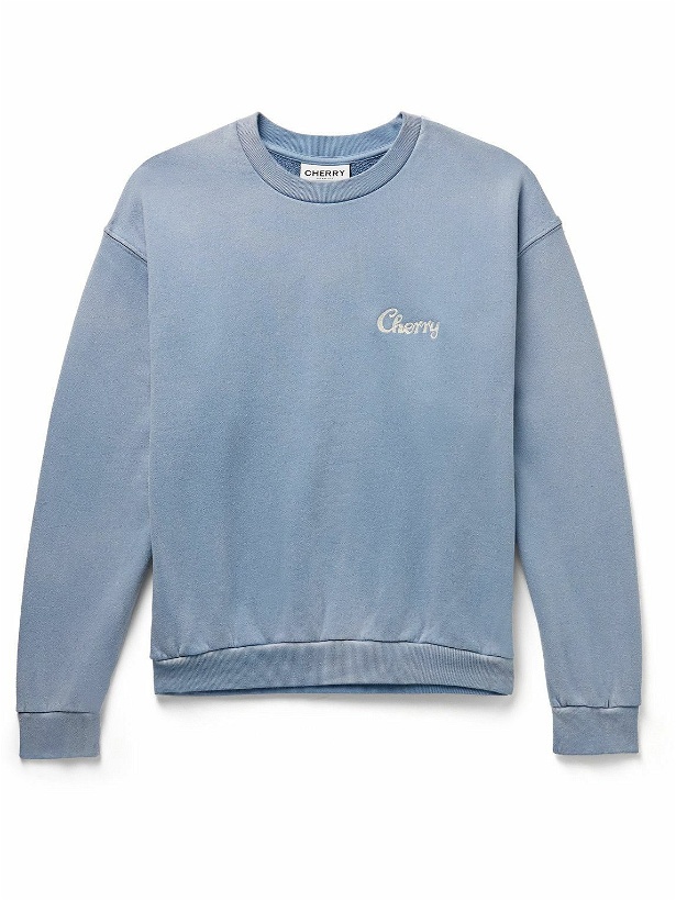 Photo: CHERRY LA - Logo-Embroidered Cotton-Jersey Sweatshirt - Blue