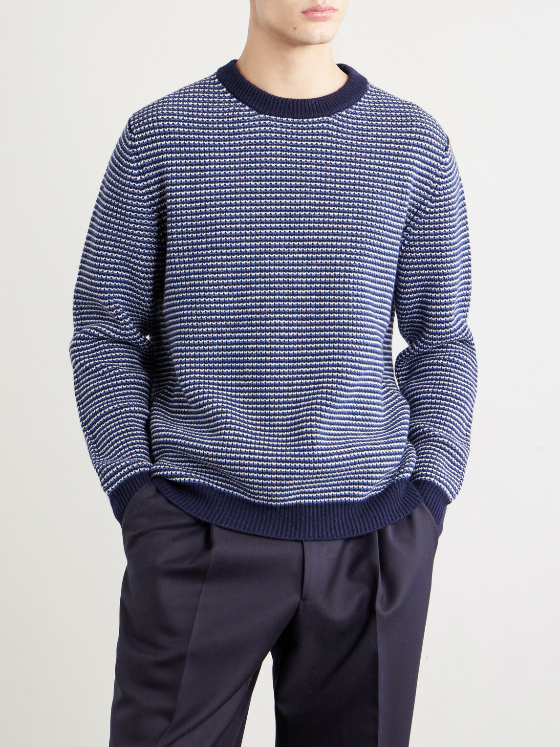 Lardini - Striped Wool and Cashmere-Blend Sweater - Blue