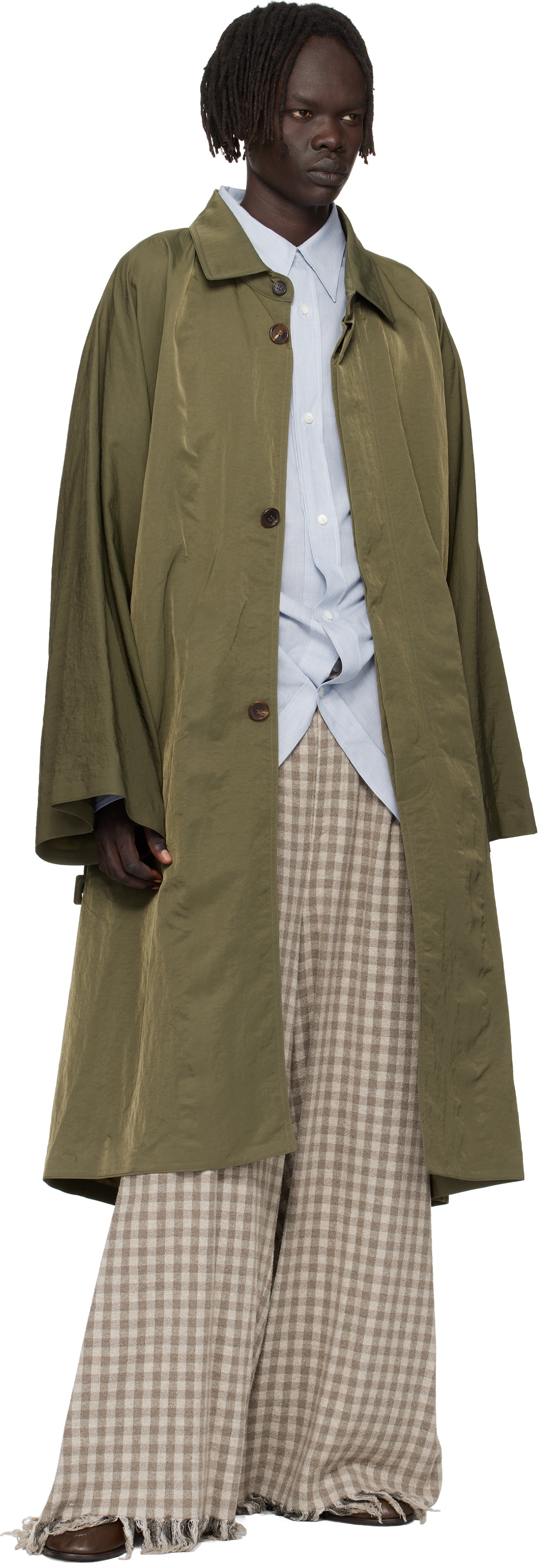 Hed Mayner Green Crinkled Trench Coat