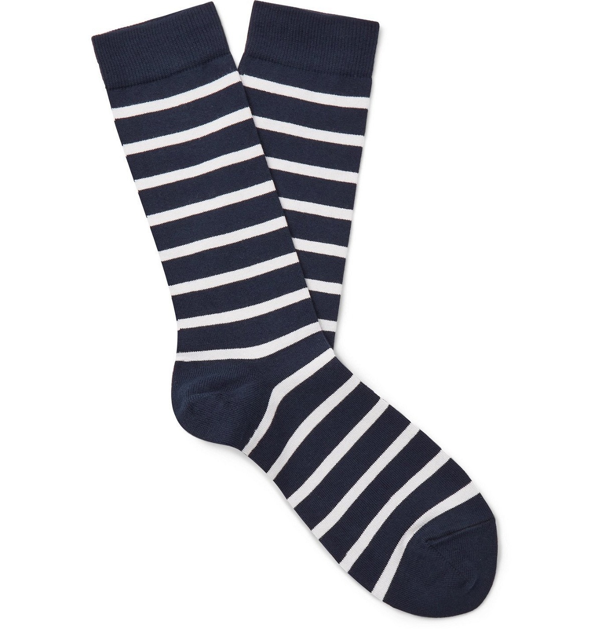 SUNSPEL - Striped Stretch Cotton-Blend Socks - Blue Sunspel