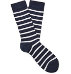 SUNSPEL - Striped Stretch Cotton-Blend Socks - Blue