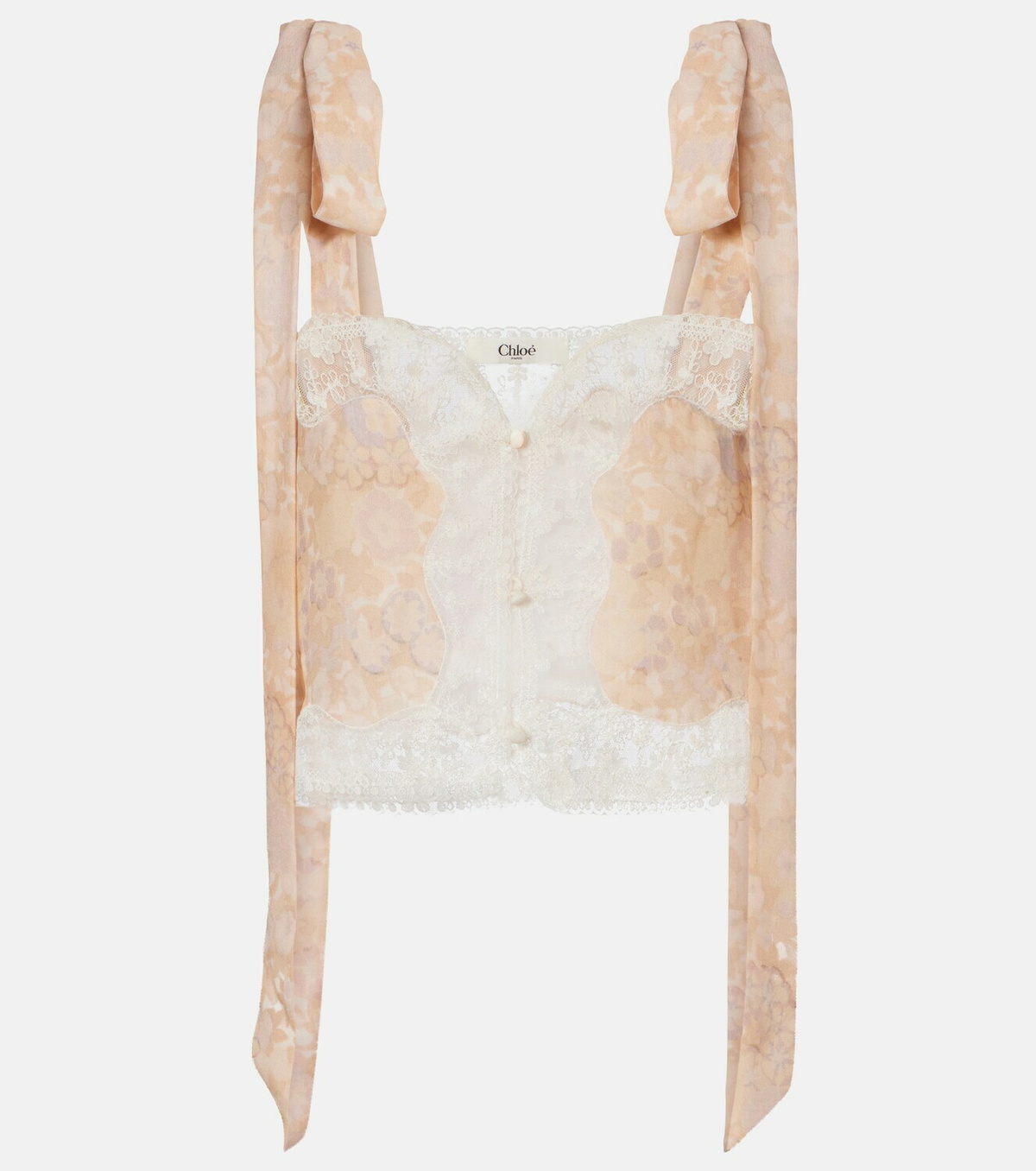 Chloé Floral lace-trimmed silk top