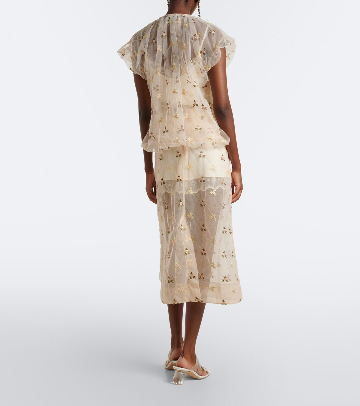 Simone Rocha Embroidered tulle midi skirt