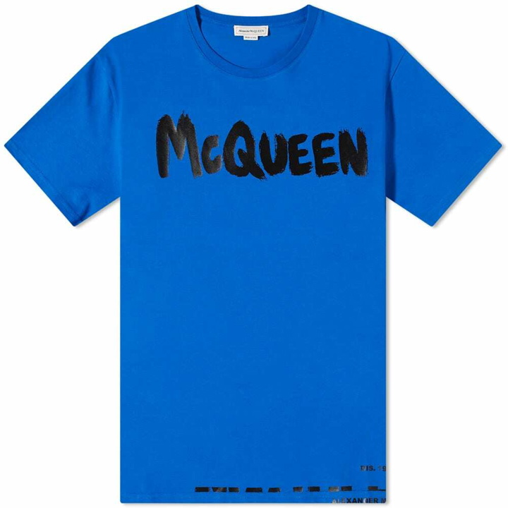 Photo: Alexander McQueen Men's Grafitti Logo T-Shirt in Royal Blue/Mix