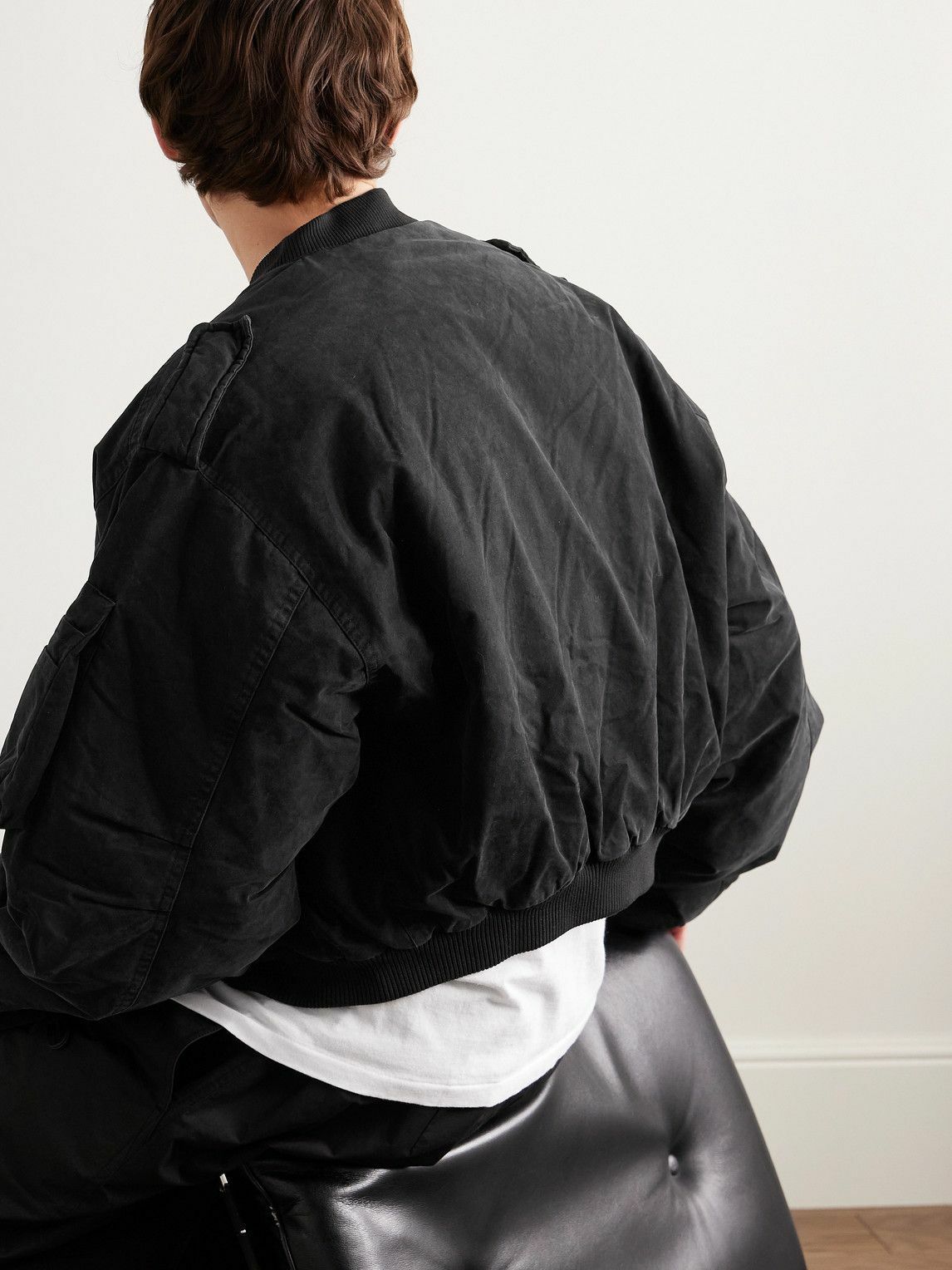 Entire Studios - A-4 Cropped Cotton-Canvas Bomber Jacket - Black