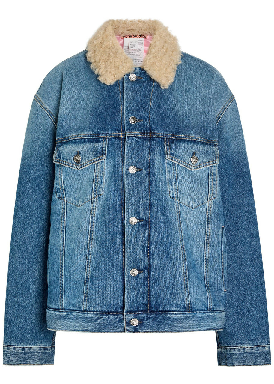 Acne Studios Quilted Faux Shearling and Denim Jacket Mid Blu