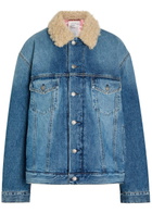 Acne Studios Quilted Faux Shearling and Denim Jacket Mid Blu