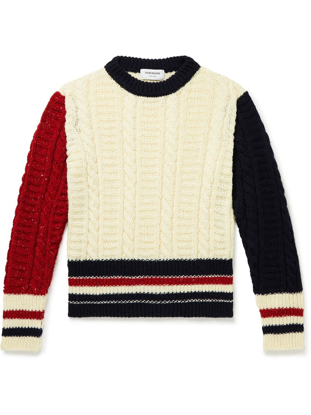 Photo: Thom Browne - Colour-Block Cable-Knitted Wool and Mohair-Blend Sweater - White