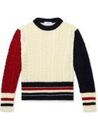 Thom Browne - Colour-Block Cable-Knitted Wool and Mohair-Blend Sweater - White