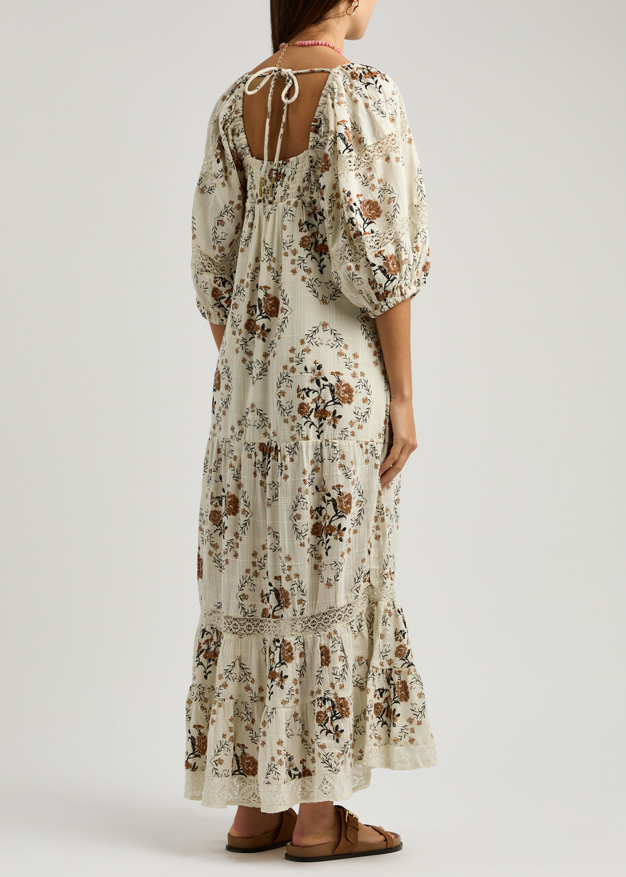 Free People All The Attitude Floral-print Cotton Maxi Dress White XS (UK  4-6 / XS) Free People
