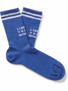 Liberal Youth Ministry - Logo-Intarsia Ribbed Stretch Cotton-Blend Socks - Blue