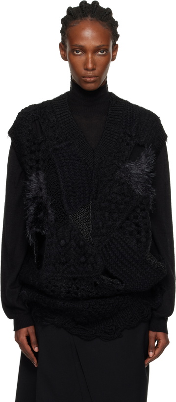 Photo: Junya Watanabe Black Patchwork V-Neck Sweater Vest