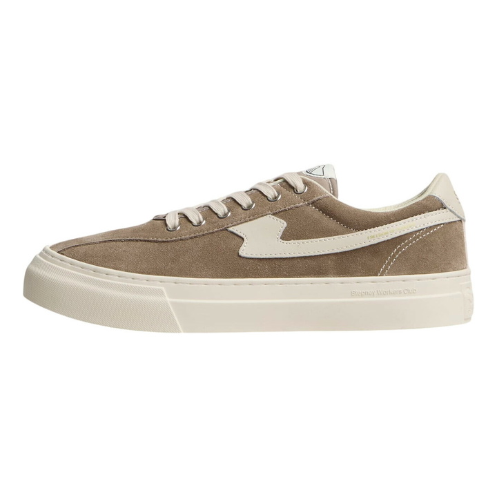 Photo: Stepney Workers Club Men's Dellow S-Strike Cup Suede Sneaker in Warm Grey