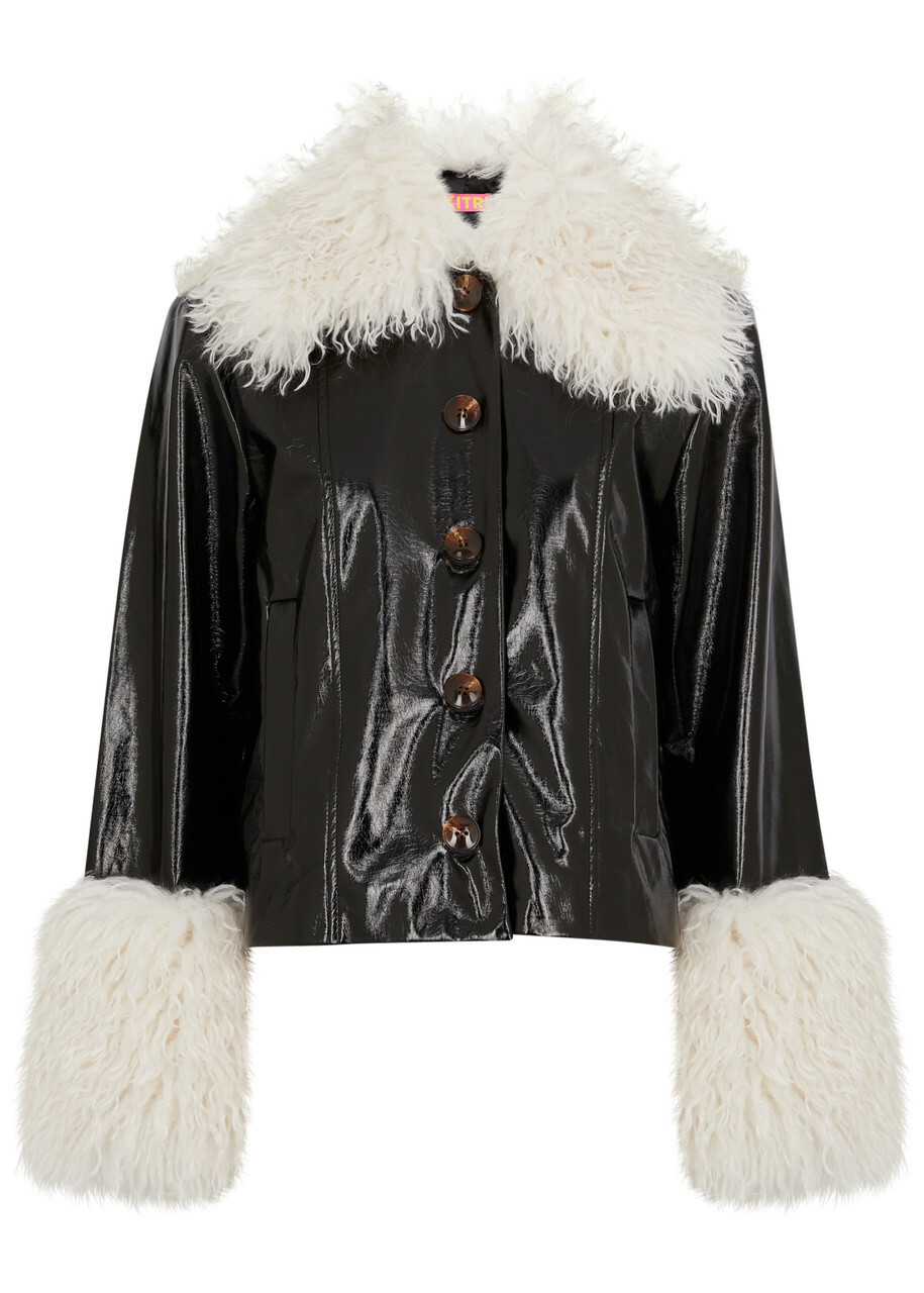 Kitri Bonnie Faux Shearling-trimmed Vinyl Jacket Black