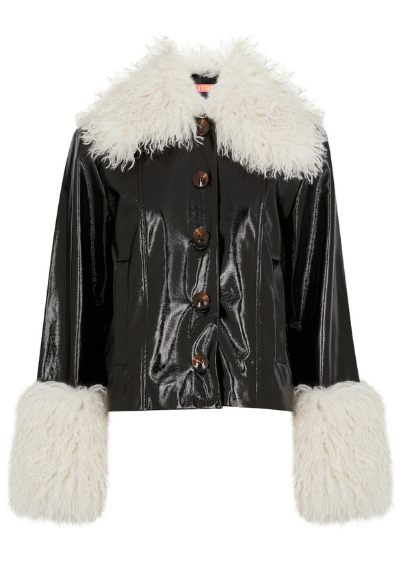 Photo: Kitri Bonnie Faux Shearling-trimmed Vinyl Jacket Black