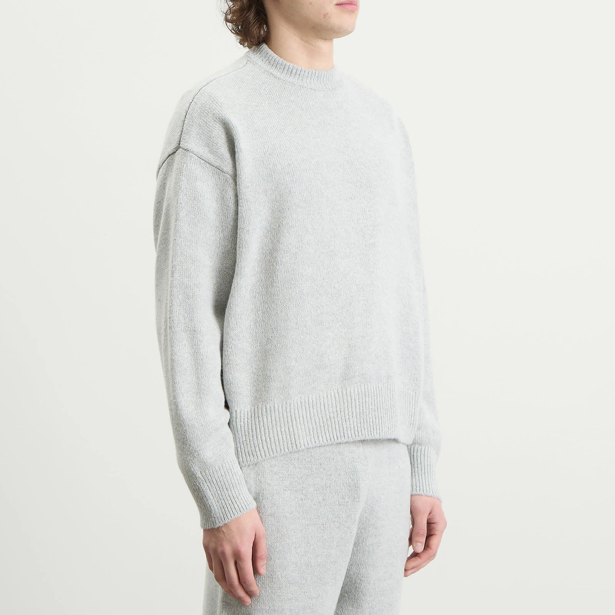MKI Men's Mohair Blend Knit Crewneck in Light Grey MKI Miyuki-Zoku
