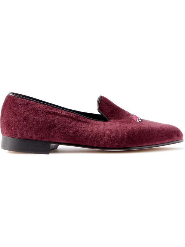 Photo: George Cleverley - Albert Leather-Trimmed Embroidered Velvet Loafers - Burgundy
