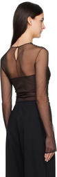 Nensi Dojaka Black & Brown Semi-Sheer Gathered Long Sleeve Bodysuit