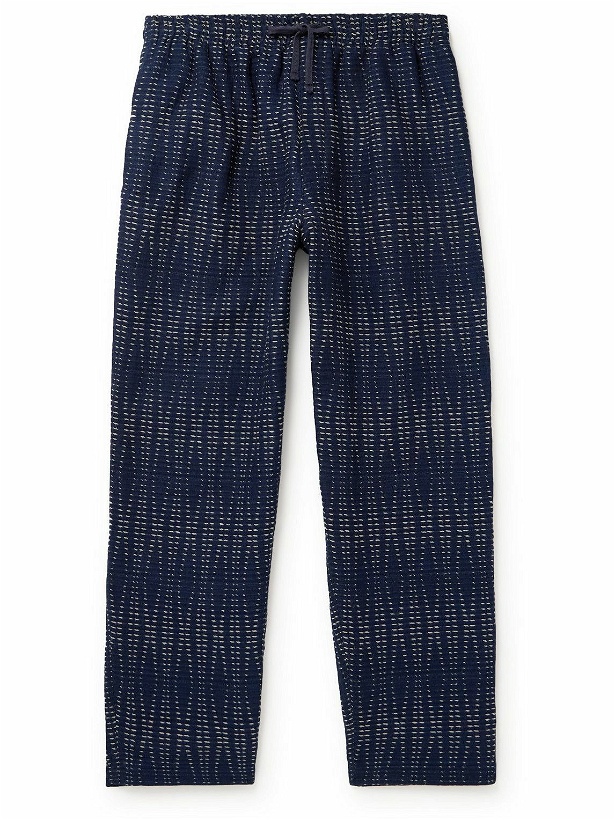 Photo: YMC - Alva Straight-Leg Sashiko Cotton and Wool-Blend Drawstring Trousers - Blue