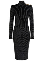 Balmain Zebra-jacquard Velvet and Woven Bodycon Dress Black