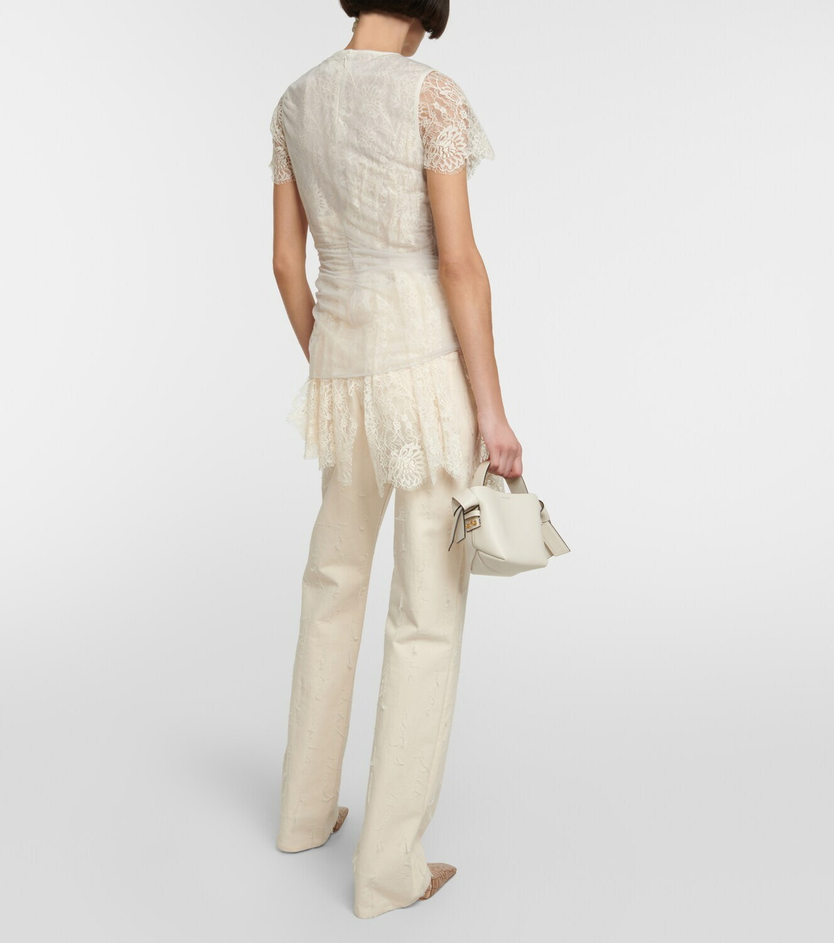 Acne Studios Bow-embellished layered lace top Acne Studios