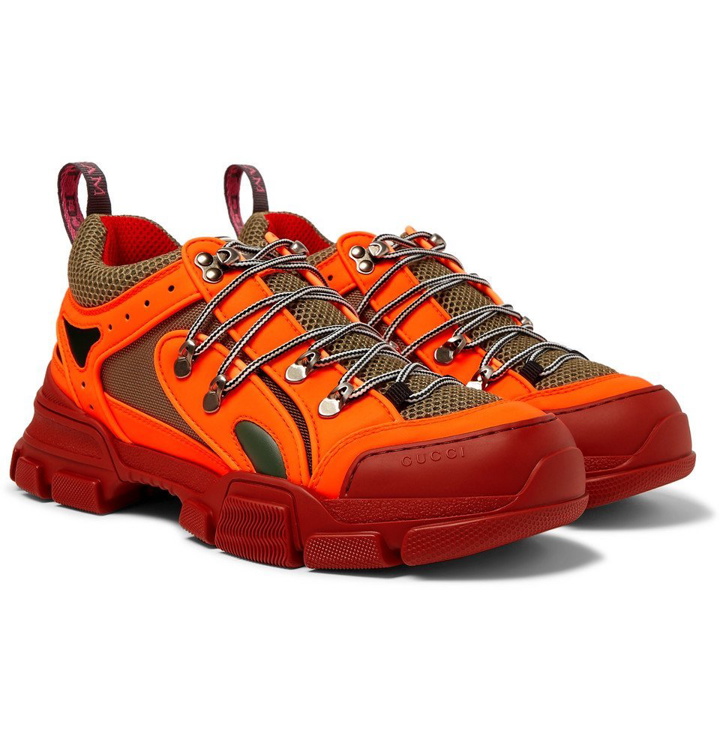 Photo: Gucci - Flashtrek Reflective Rubber, Leather and Mesh Sneakers - Orange