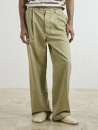 Auralee - Wide-Leg Pleated Paint-Splattered Cotton-Twill Chinos - Neutrals