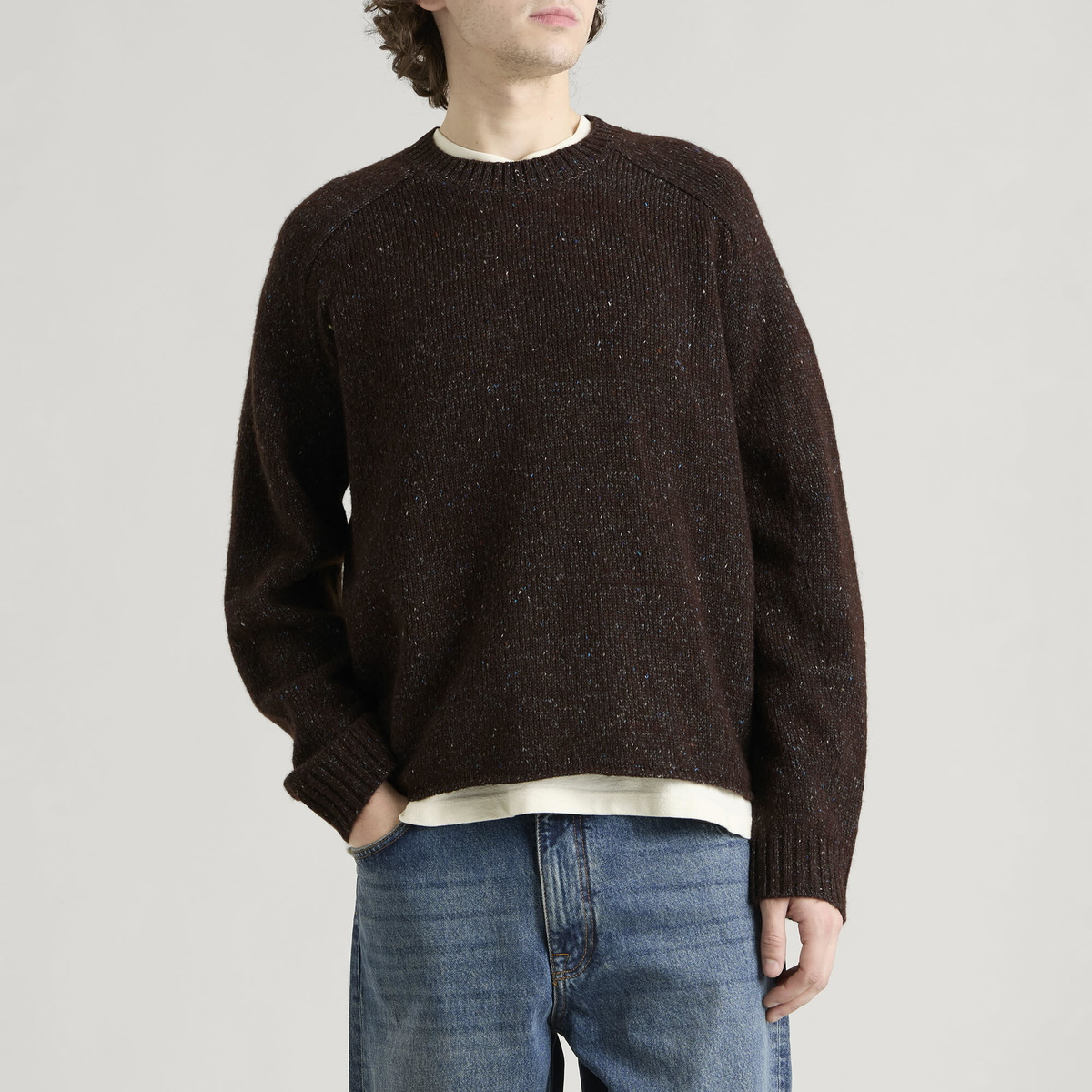 NN07 Men's Jim Relaxed Crew Neck Jumper in Deep Truffle