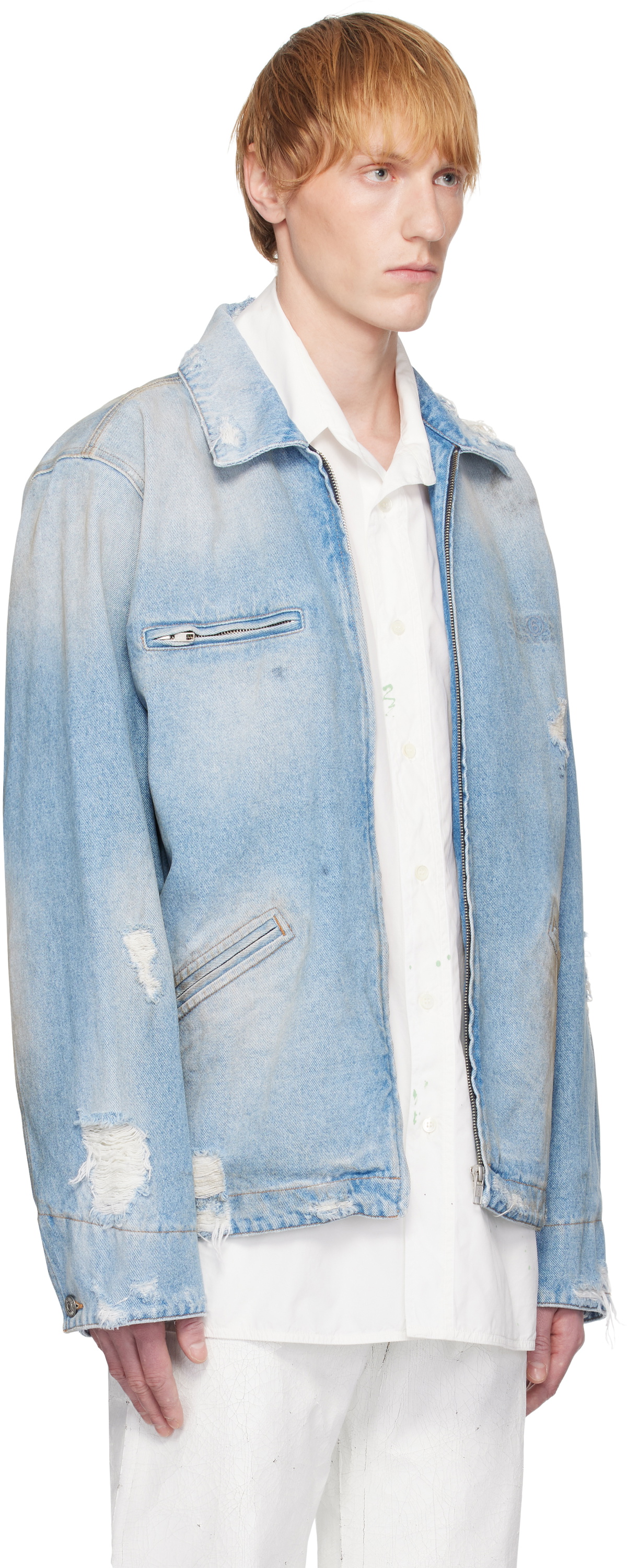 MM6 Maison Margiela Blue Distressed Denim Jacket