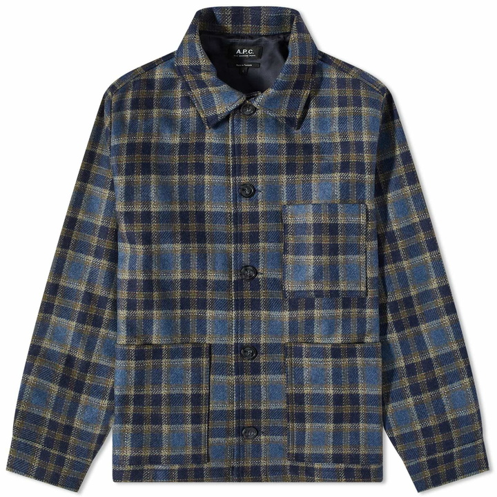 Photo: A.P.C. Men's Emile Checked Wool Chore Jacket in Dark Navy