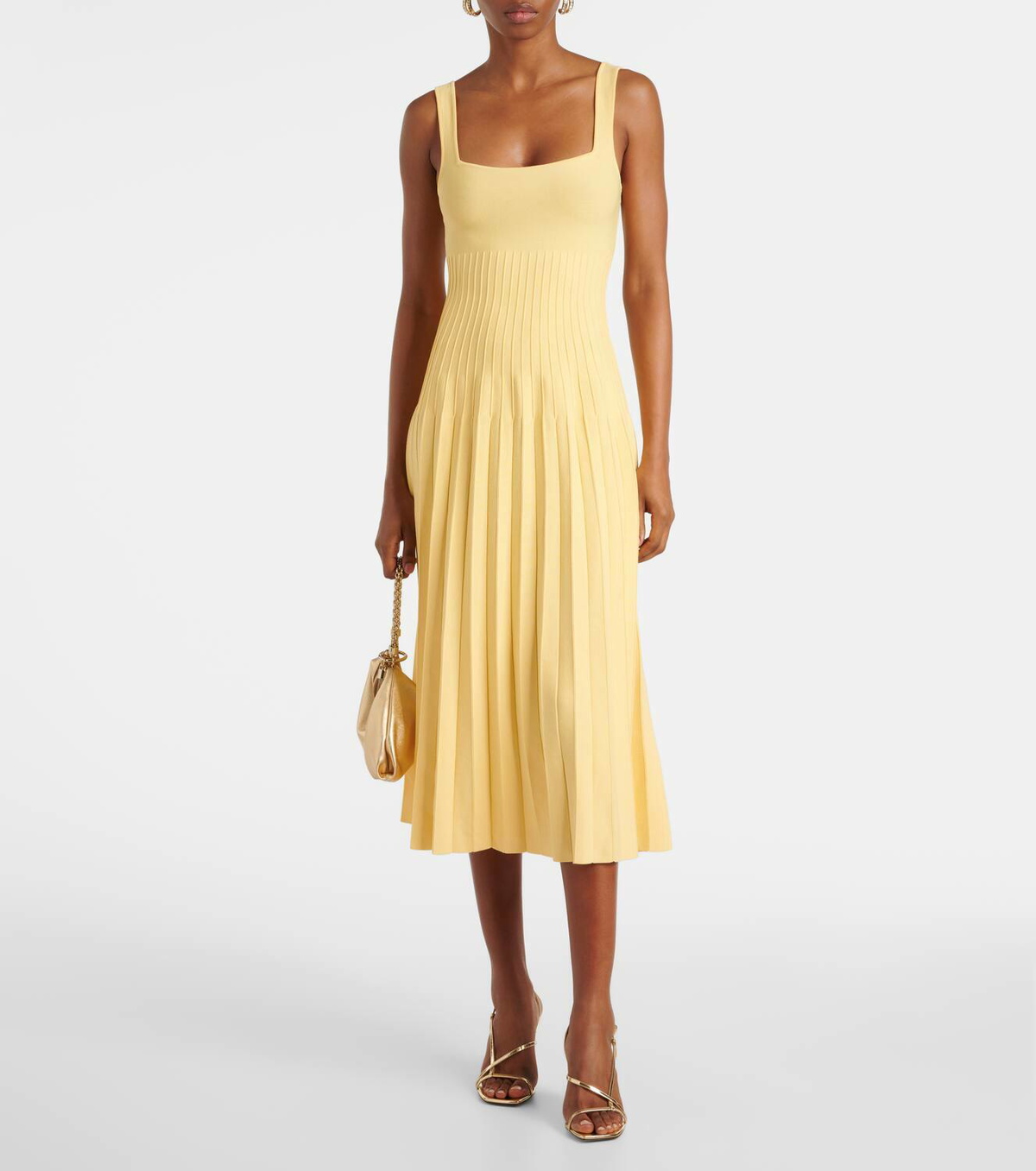 staud ellison knit pleated midi-dress STAUD Ellison Dress Navy