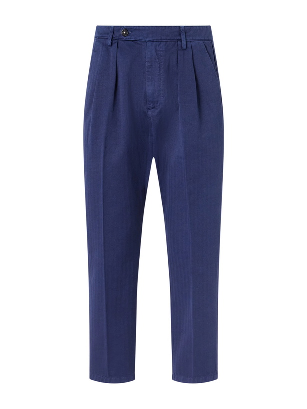 Photo: Massimo Alba - Stan Tapered Pleated Herringbone Cotton Trousers - Blue