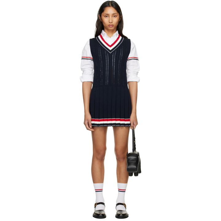 Photo: Thom Browne Navy Cricket RWB Stripe Baby Ladder Cable Minidress