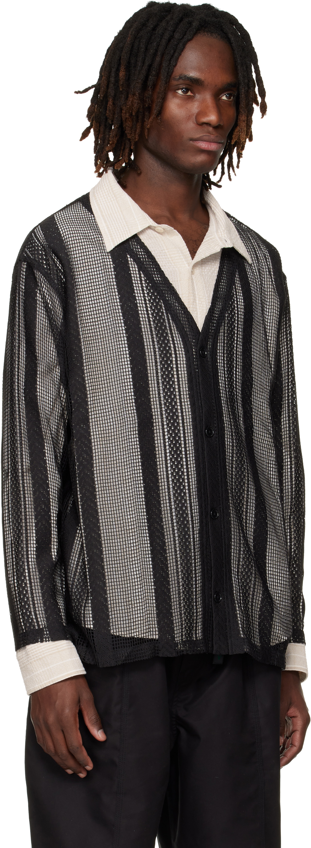 South2 West8 Black Poly Lace V-neck Cardigan