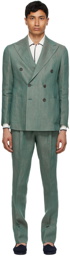 DOPPIAA Green Linen Aareseant Double-Breasted Suit