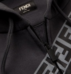 Fendi - Logo-Print Fleece-Back Cotton-Jersey Zip-Up Hoodie - Men - Gray