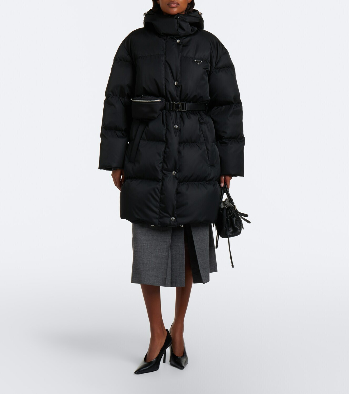 Prada Belted hooded Re-Nylon down coat